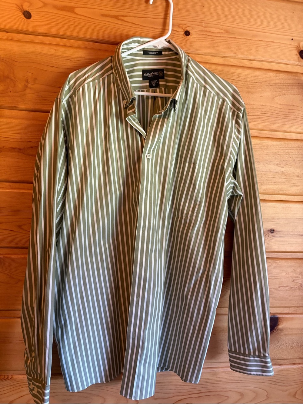 Eddie Bauer Green and White Vertical Stripe Dress Shirt